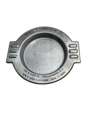 Vtg Advertising Ashtray Rockys Furniture Co Phillipsburg NJ Aluminum Engraved